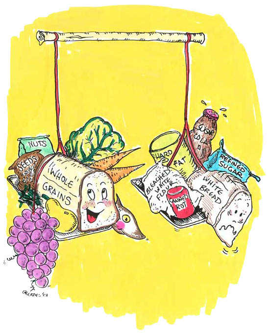 Whole grains, nuts, seeds, Vs. bleached white flour, white bread, refined sugar